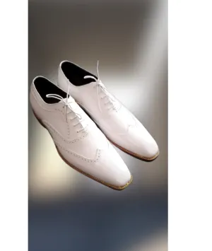 Men's Wingtip White Leather Dress Shoes