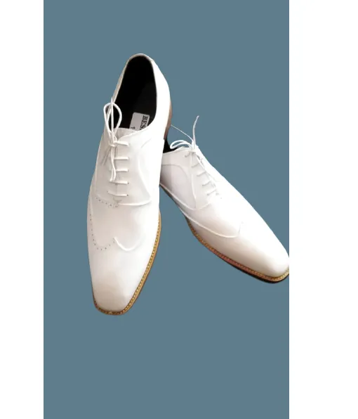 Men's Wingtip White Leather Dress Shoes