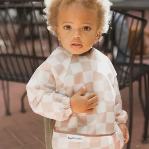Mess Proof Full Sleeve Bib-Beige Checkers