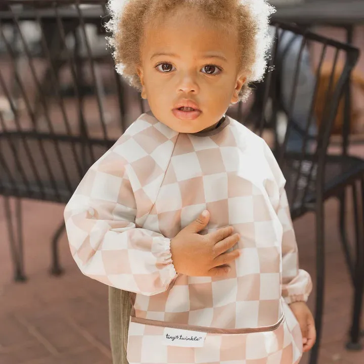 Mess Proof Full Sleeve Bib-Beige Checkers