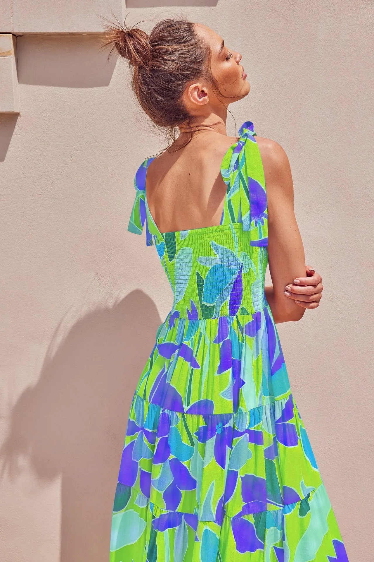 Midikleid mit grün/blauem Druck