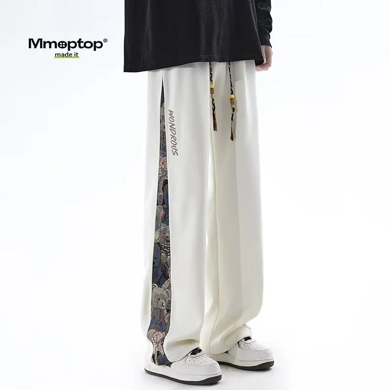 New Chinese-Style Embroidered Wide-Leg Pants for Men | 2024 Fall Casual Trousers