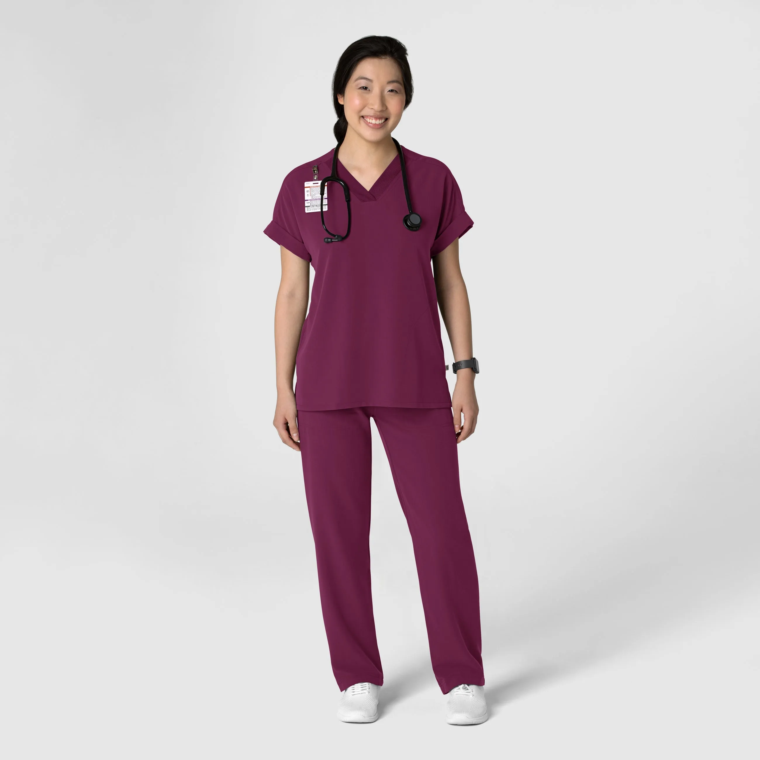Nova 5232 Stovepipe High-Low Hem Scrub Pants Wine
