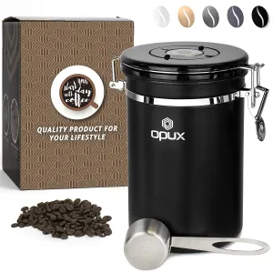 OPUX Stainless Steel Coffee Canister | Large Airtight Coffee Container with Scoop | Coffee Storage with CO2 Valve (21 oz Matte Black)