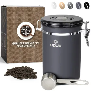 OPUX Stainless Steel Coffee Canister | Large Airtight Coffee Container with Scoop | Coffee Storage with CO2 Valve (21 oz Matte Grey)