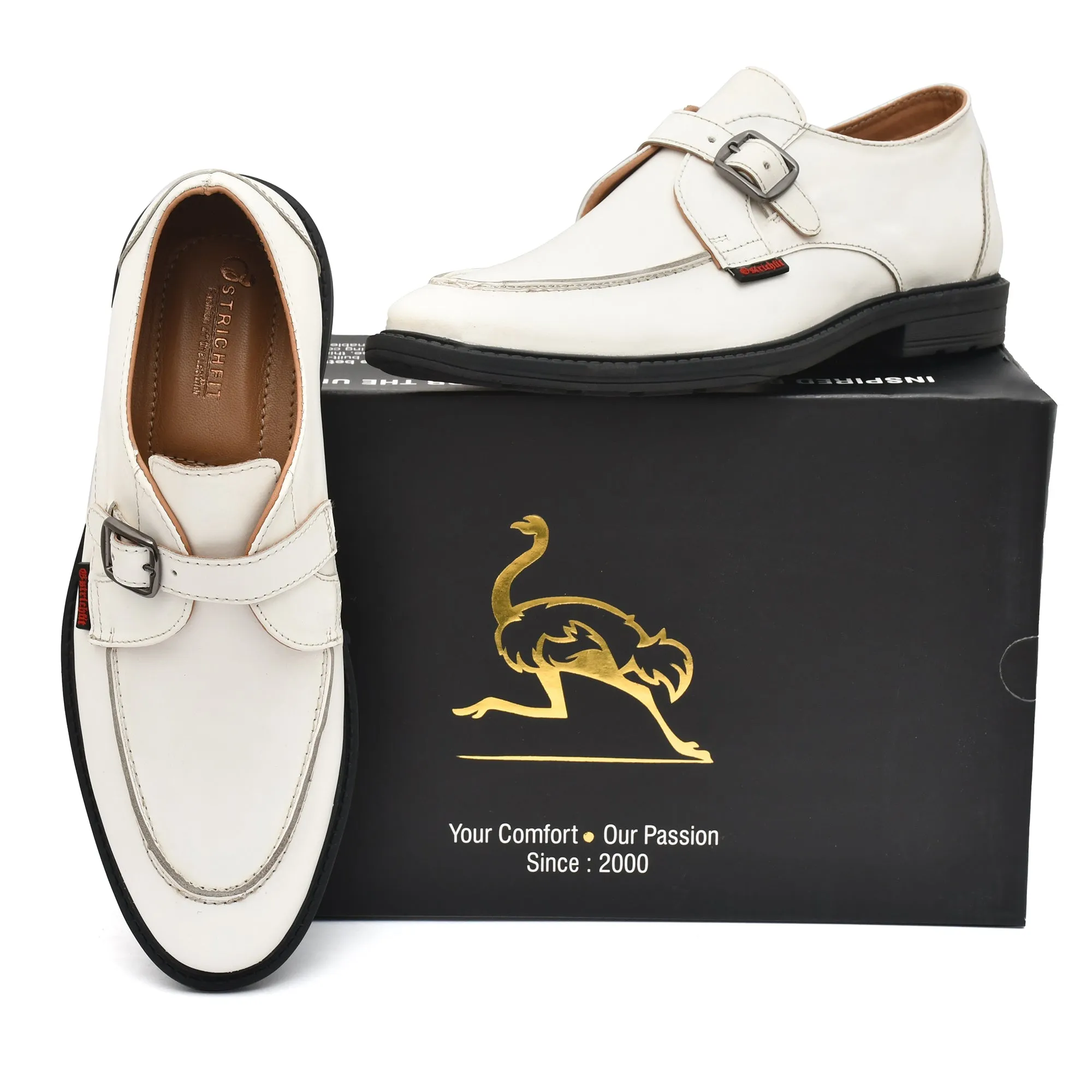 Ostrichfit Mens White Leather Loafers Art No 6509 WHT