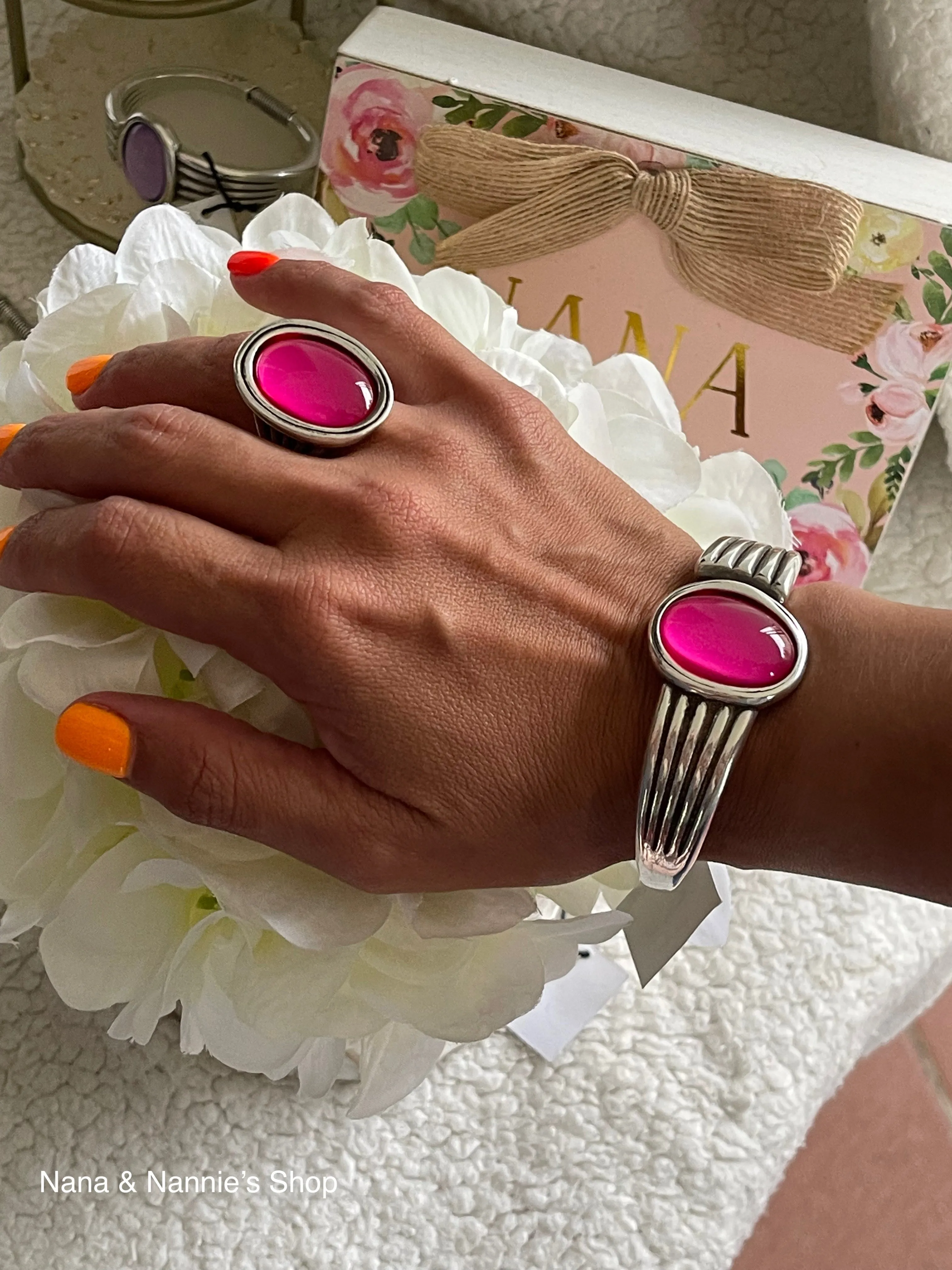 Oval stone bangle by Andrea's Designer