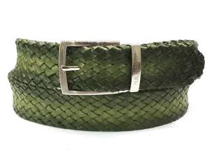 Paul Parkman Men's Woven Leather Belt in Green