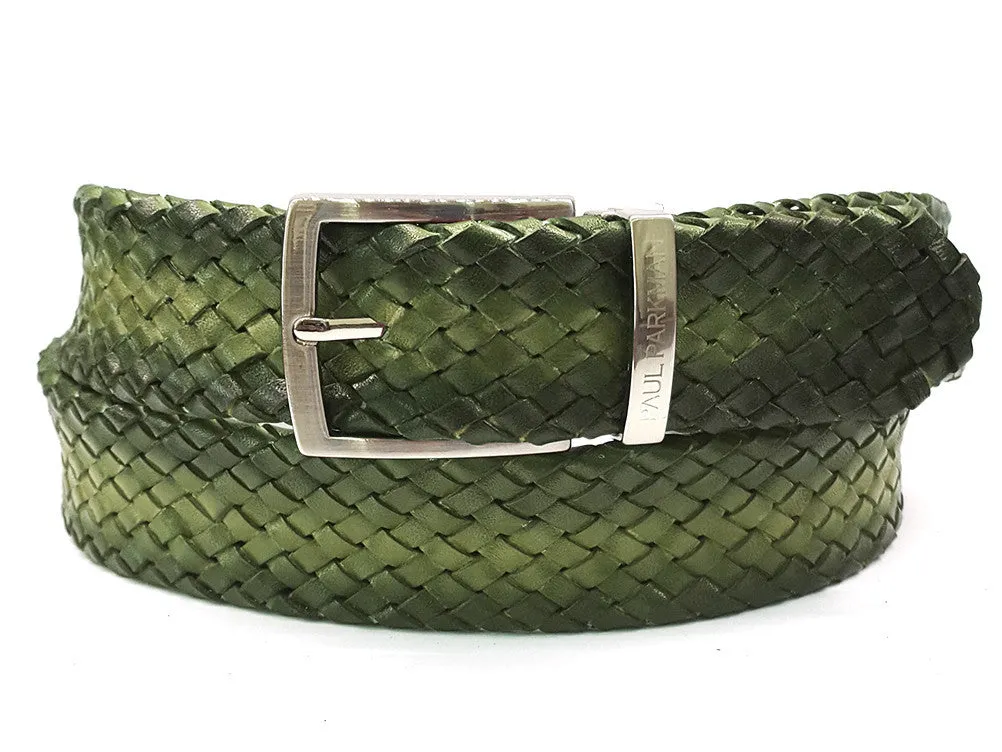 Paul Parkman Men's Woven Leather Belt in Green
