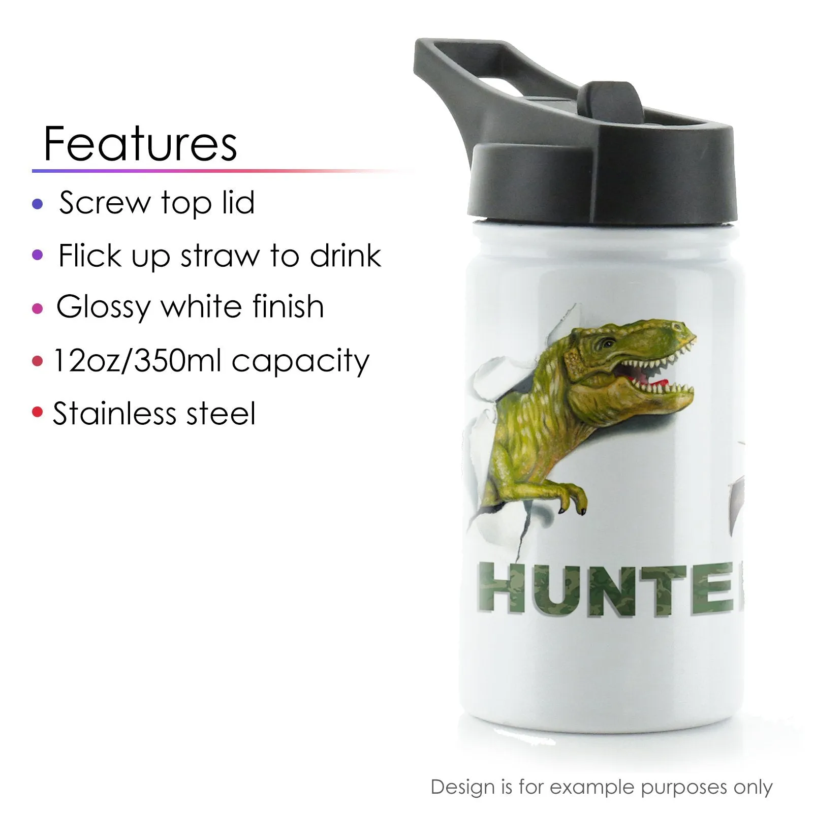 Personalised Leopard Red Flowers and Name White Sports Flask
