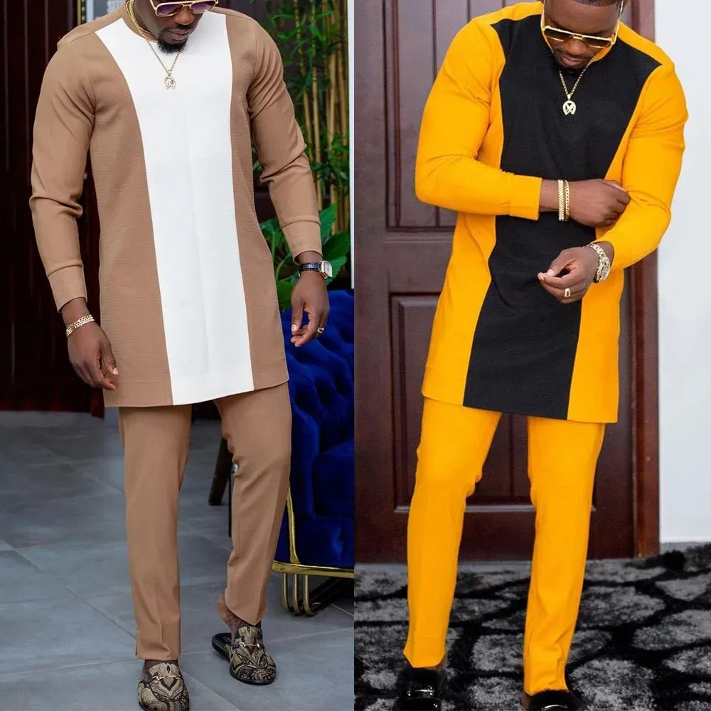 Premium Nigerian African Men’s 2-Piece Traditional Outfit – Stylish Shirt & Pants Set