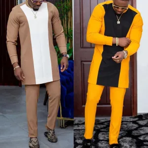 Premium Nigerian African Men’s 2-Piece Traditional Outfit – Stylish Shirt & Pants Set