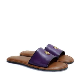 Purple Leather Signature Metal Lion Slide-In Slippers By Brune & Bareskin