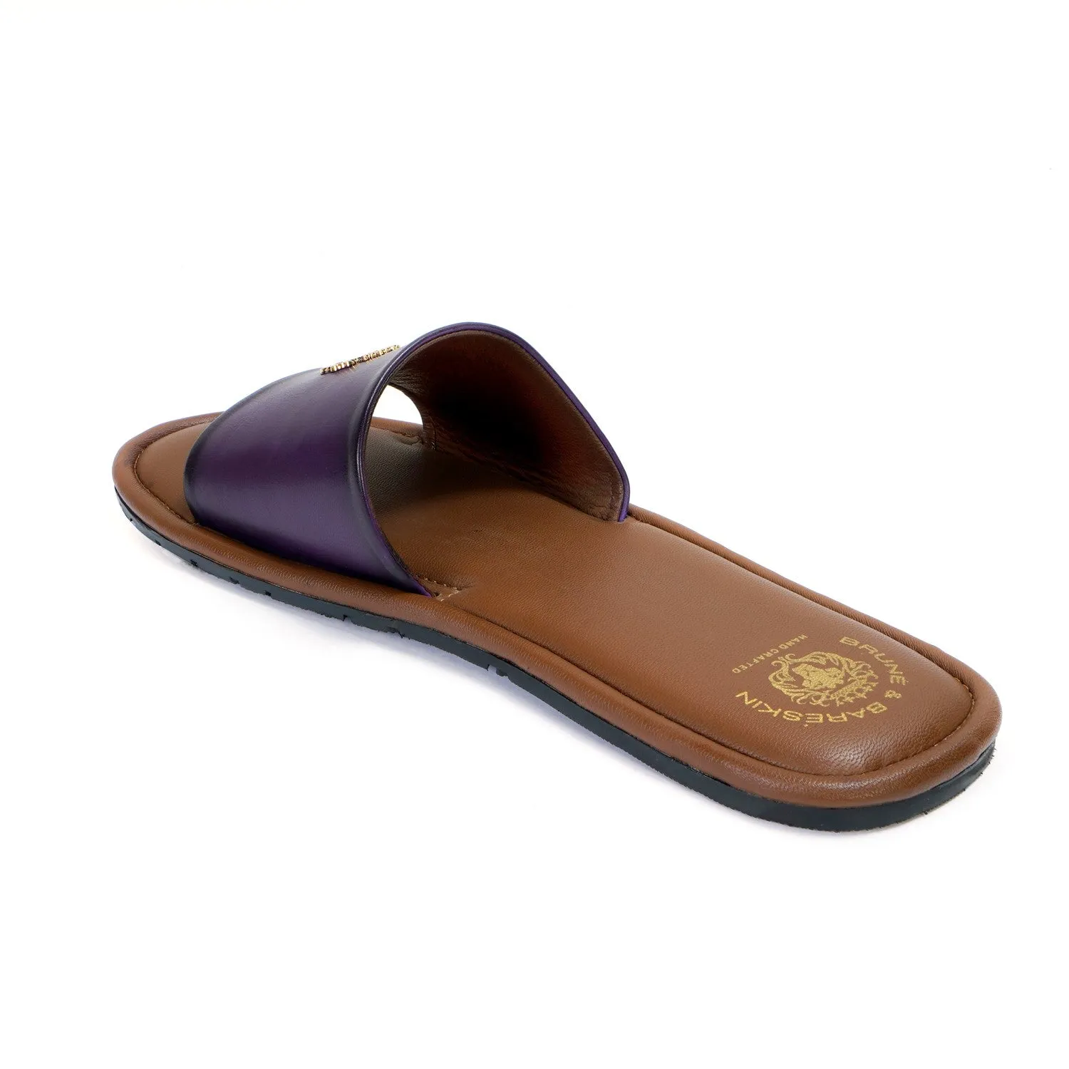 Purple Leather Signature Metal Lion Slide-In Slippers By Brune & Bareskin