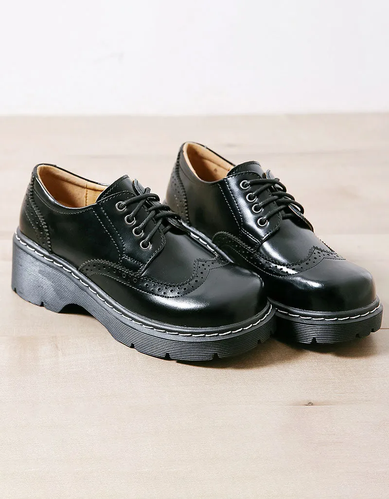 Round Toe Brogue Style Lace Up Mary Jane Shoes
