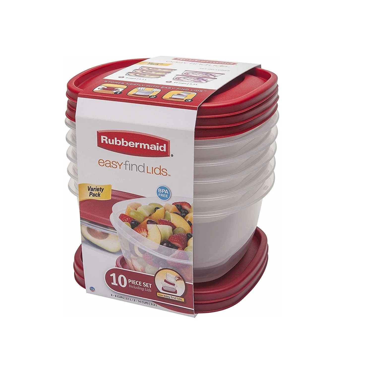 Rubbermaid 1921887 Storage Containers 10-Piece Red, Clear