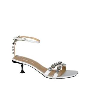 SERGIO ROSSI Leather Crystal Sandals with Square Toe for Women