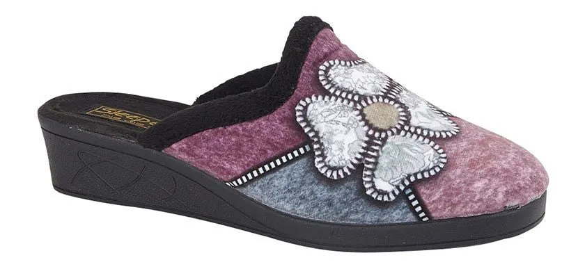 Sleepers LS360AM Ladies Flower Trim Mule Slipper