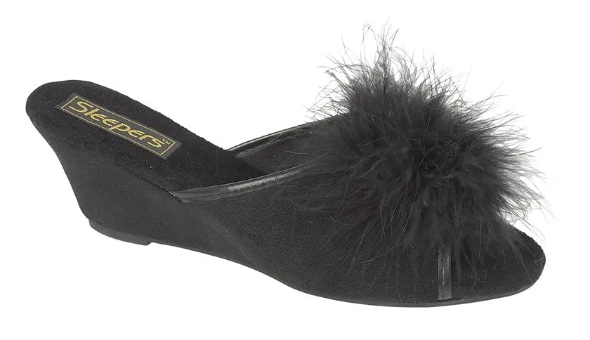 Sleepers LS857A Ladies Jewelled Rosette Boa Mule Slipper