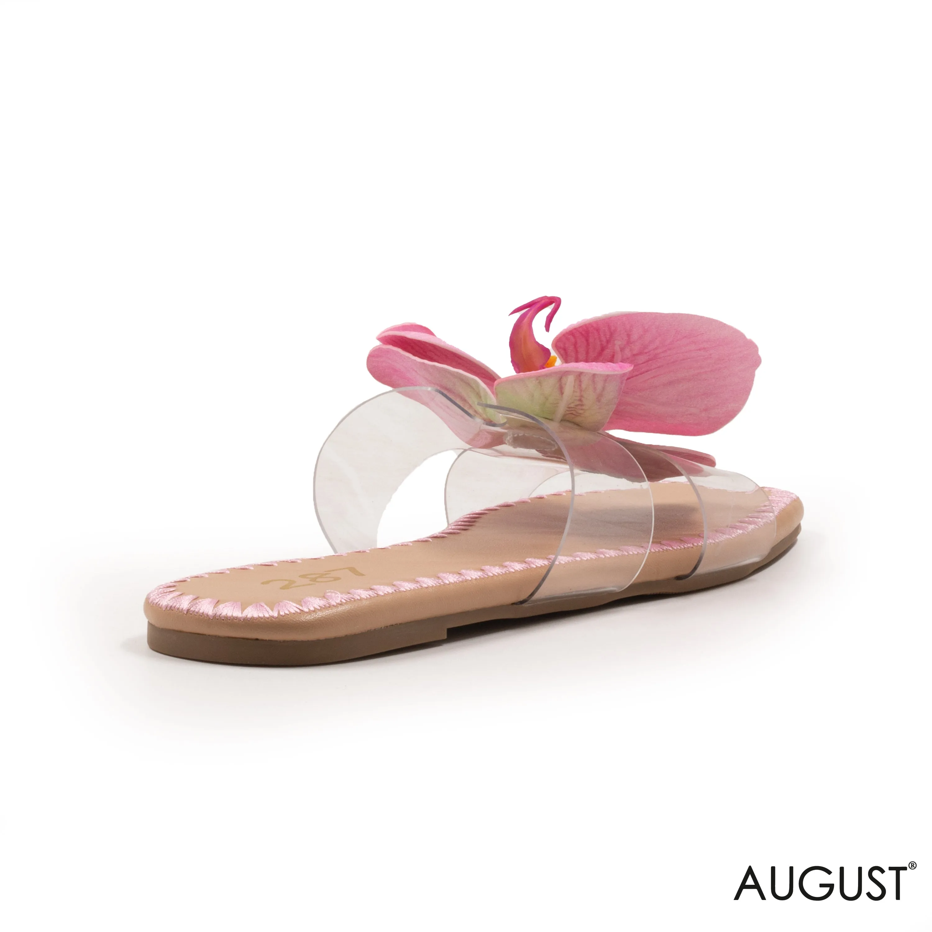 SLIPPER CLEAR WITH DETAILS PINK COLOR FLOWERS FLAT SOLE.