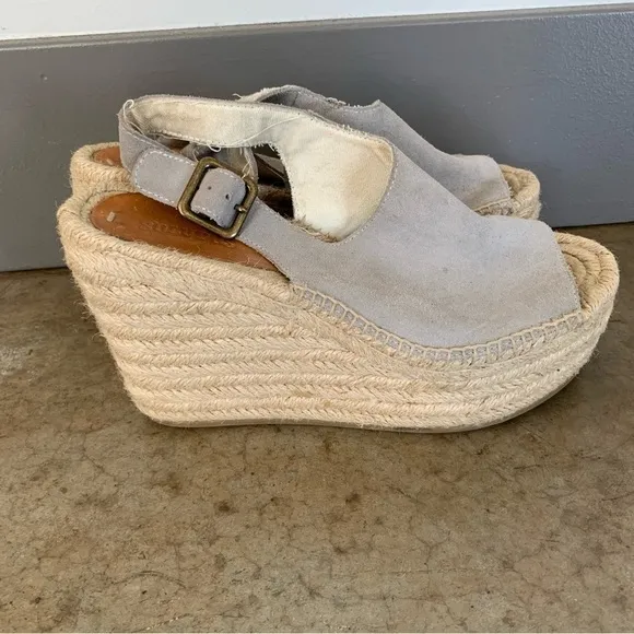 Soludos Gray Leather Espadrille Wedge Sandals Size 8