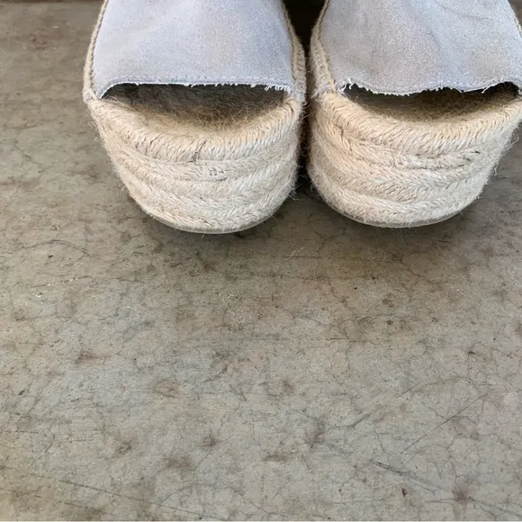Soludos Gray Leather Espadrille Wedge Sandals Size 8