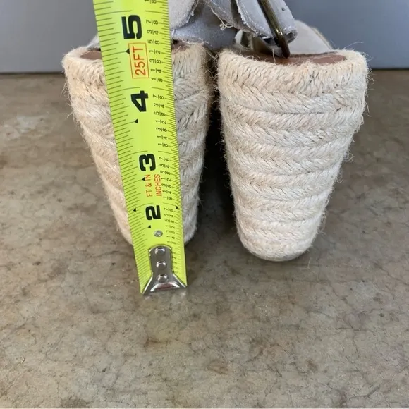 Soludos Gray Leather Espadrille Wedge Sandals Size 8