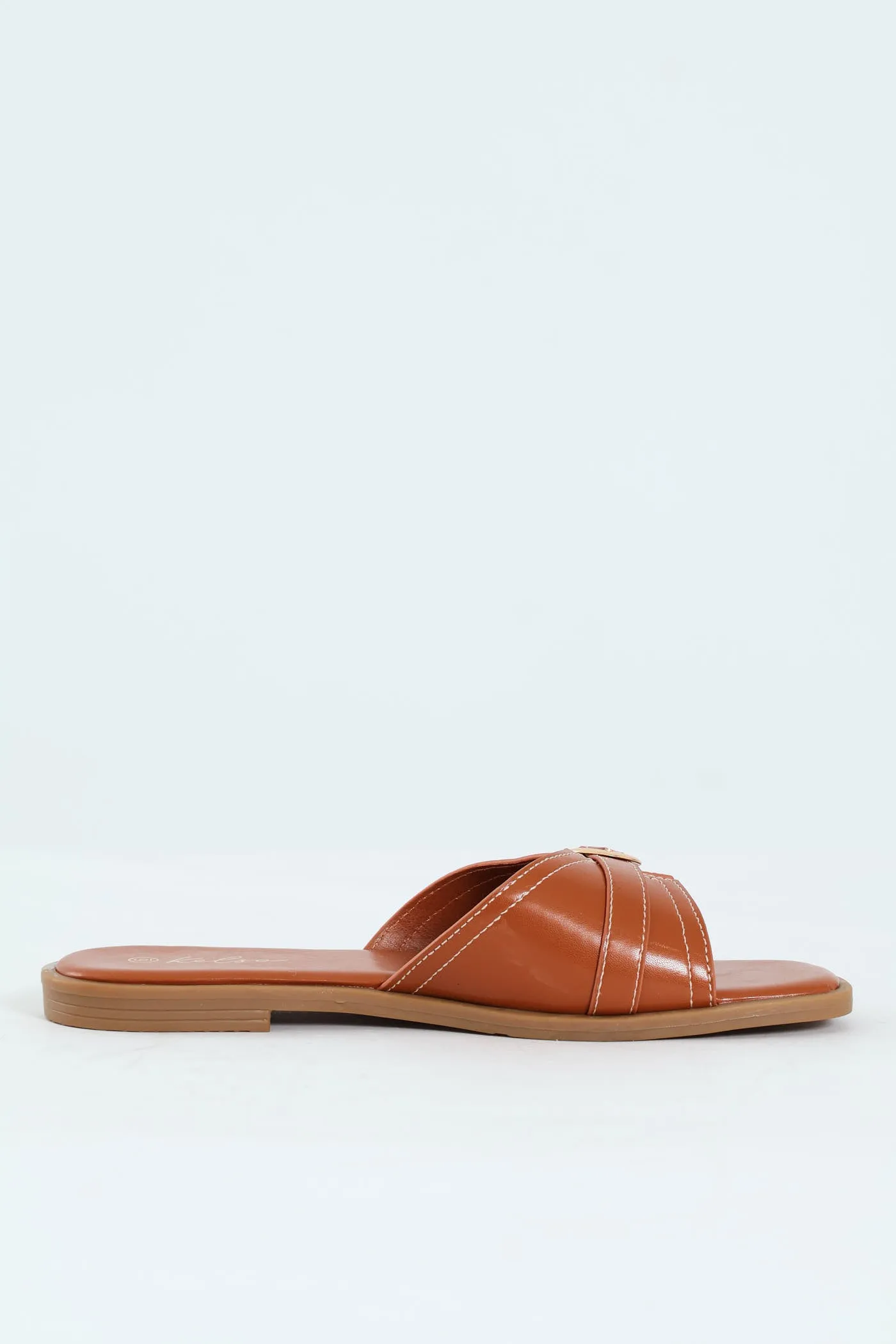 Square Toe Buckle Mule Sandal - Tan