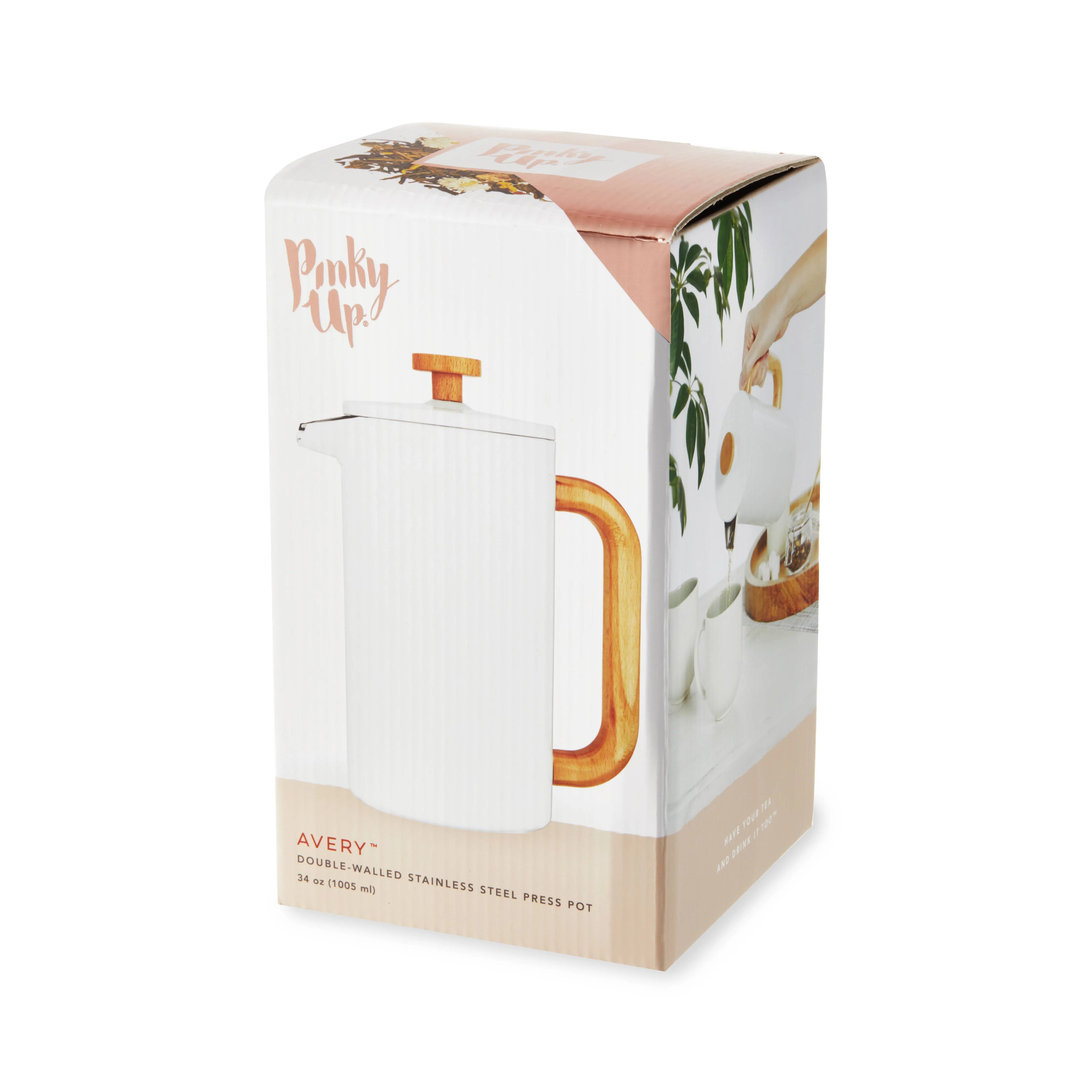 Stainless Steel & Wood Tea & Coffee Press Pot - 34oz