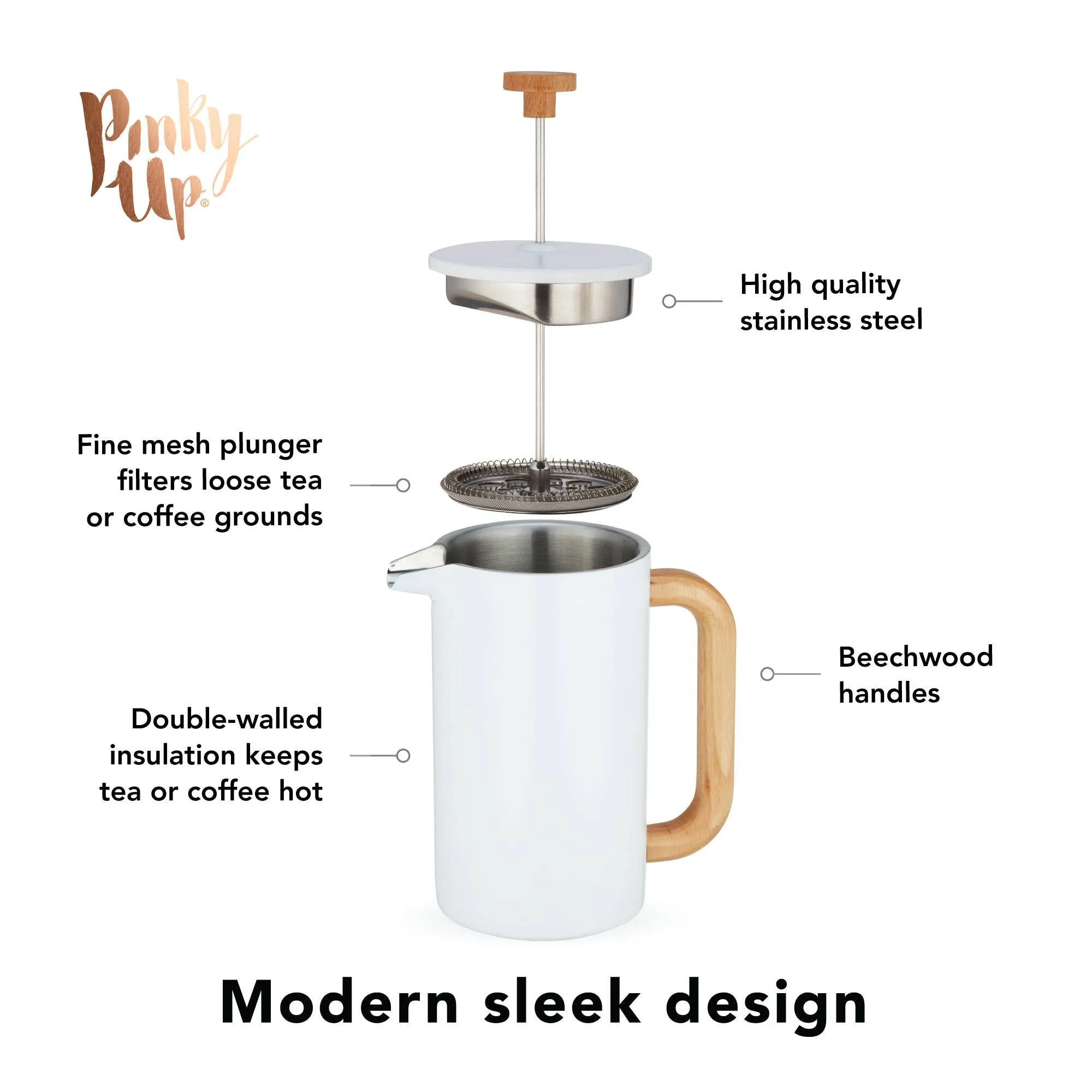 Stainless Steel & Wood Tea & Coffee Press Pot - 34oz