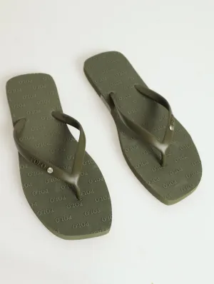 Stud Square Toe Flip Flop - Olive