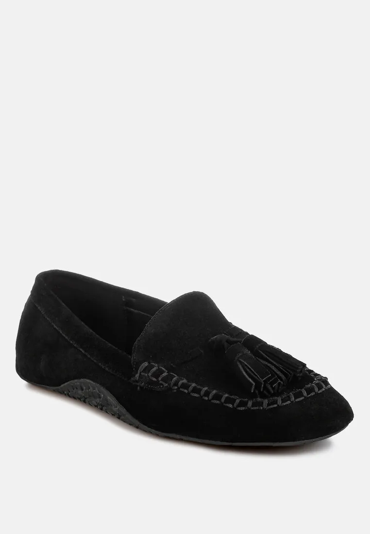 Suede Round Toe Tassel Loafers by RUW
