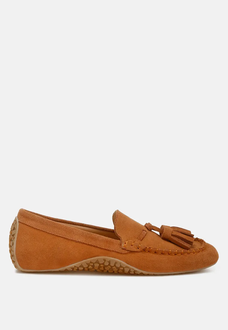 Suede Round Toe Tassel Loafers by RUW