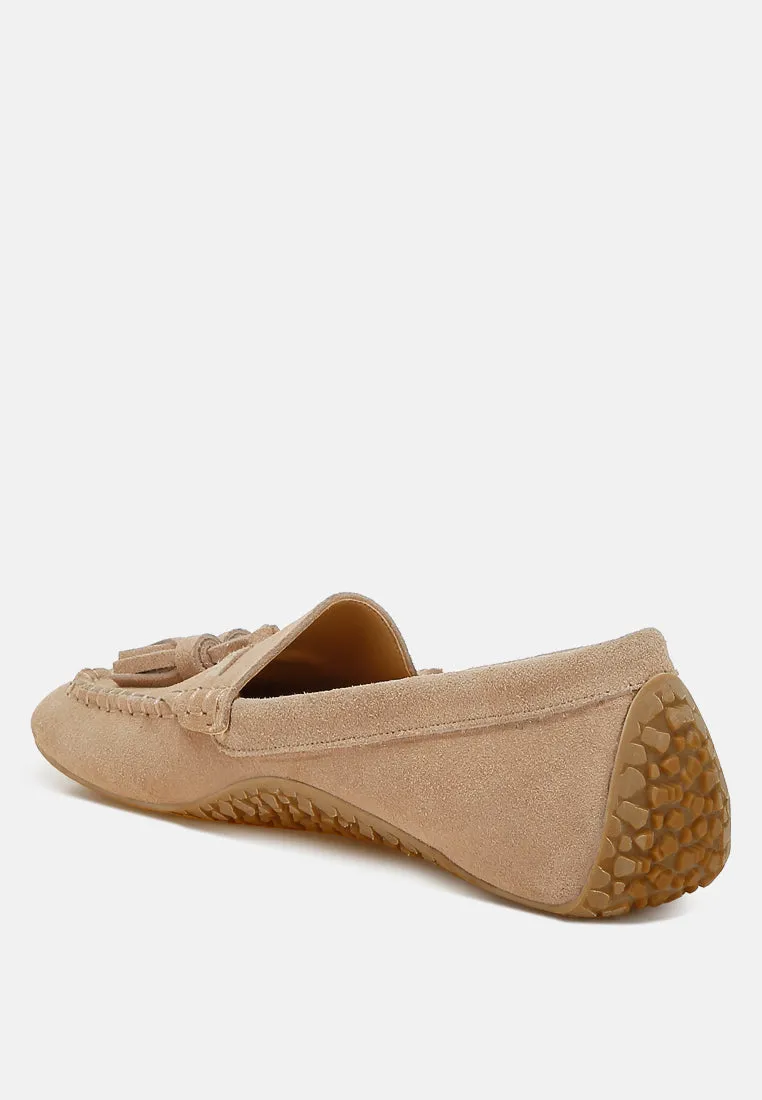 Suede Round Toe Tassel Loafers by RUW