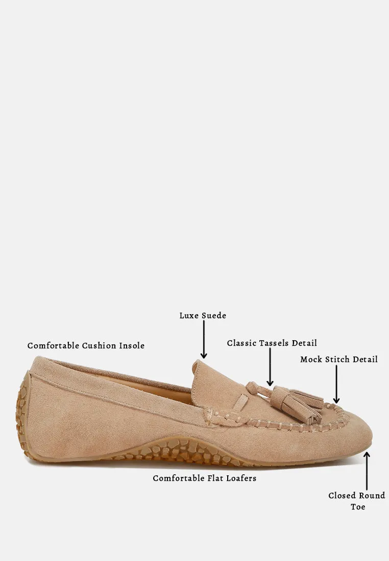 Suede Round Toe Tassel Loafers by RUW