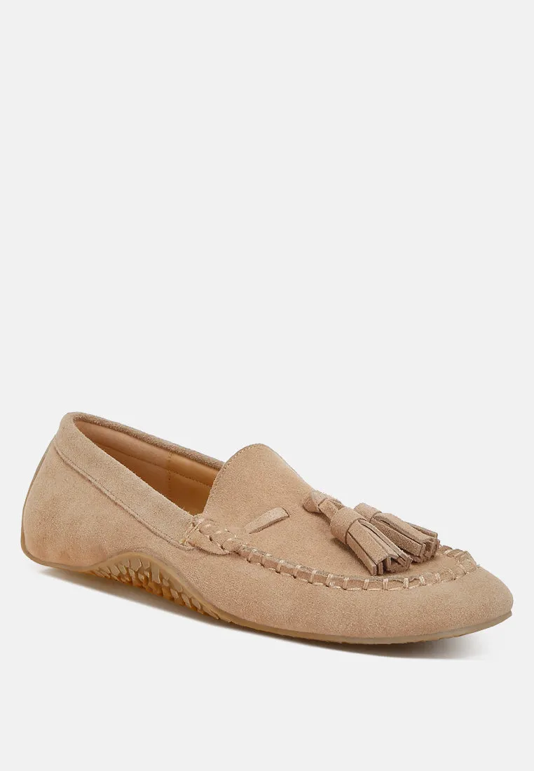 Suede Round Toe Tassel Loafers by RUW