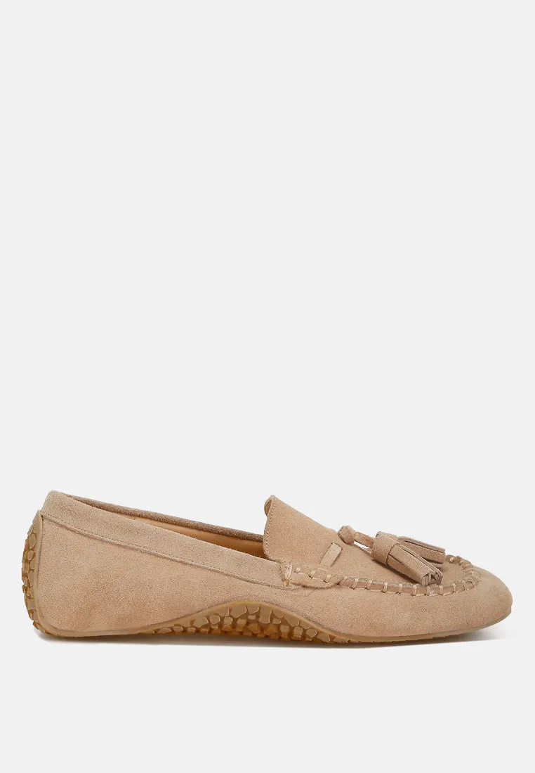 Suede Round Toe Tassel Loafers by RUW