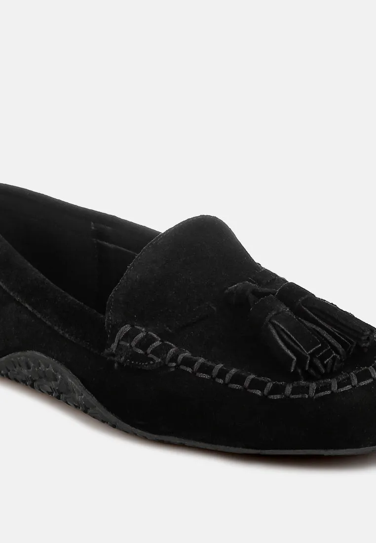 Suede Round Toe Tassel Loafers by RUW