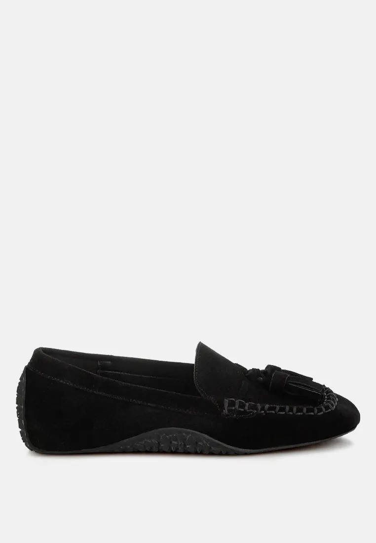 Suede Round Toe Tassel Loafers by RUW