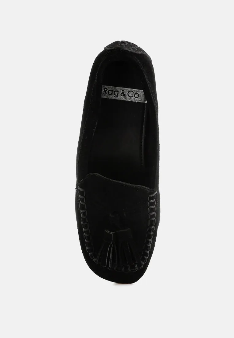 Suede Round Toe Tassel Loafers by RUW