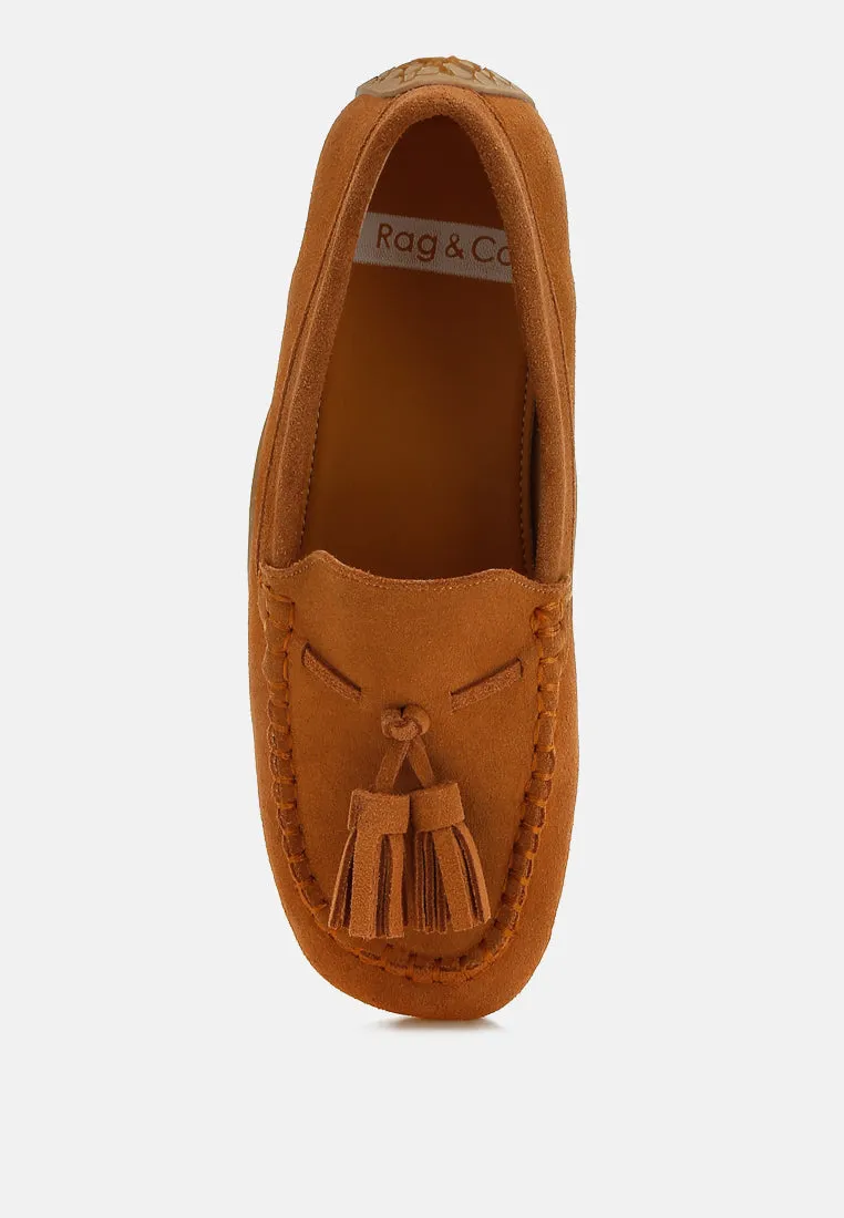 Suede Round Toe Tassel Loafers by RUW