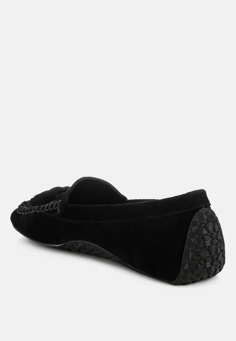 Suede Round Toe Tassel Loafers by RUW