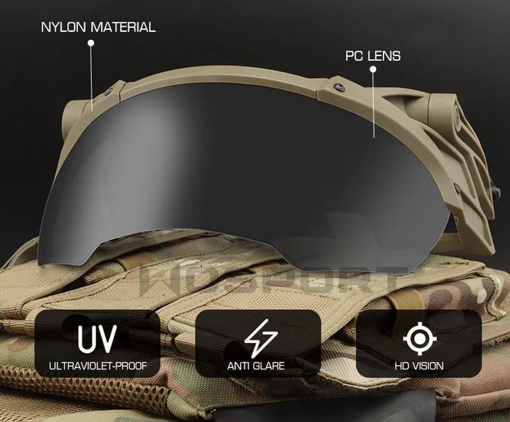 Tactical helmet outer suspension flip goggles - TAN