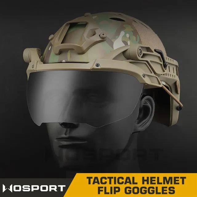 Tactical helmet outer suspension flip goggles - TAN