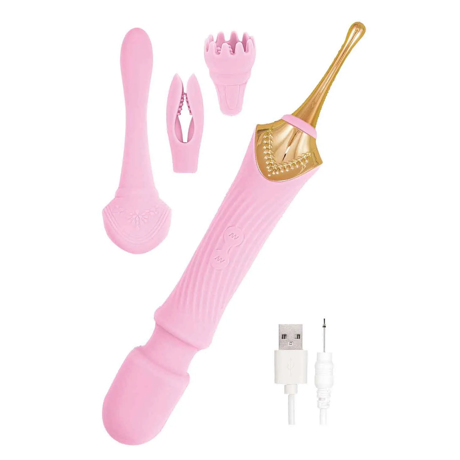 The Goddess Double Ended Wand   Pinpoint Vibe with 3 Attachments - Pink