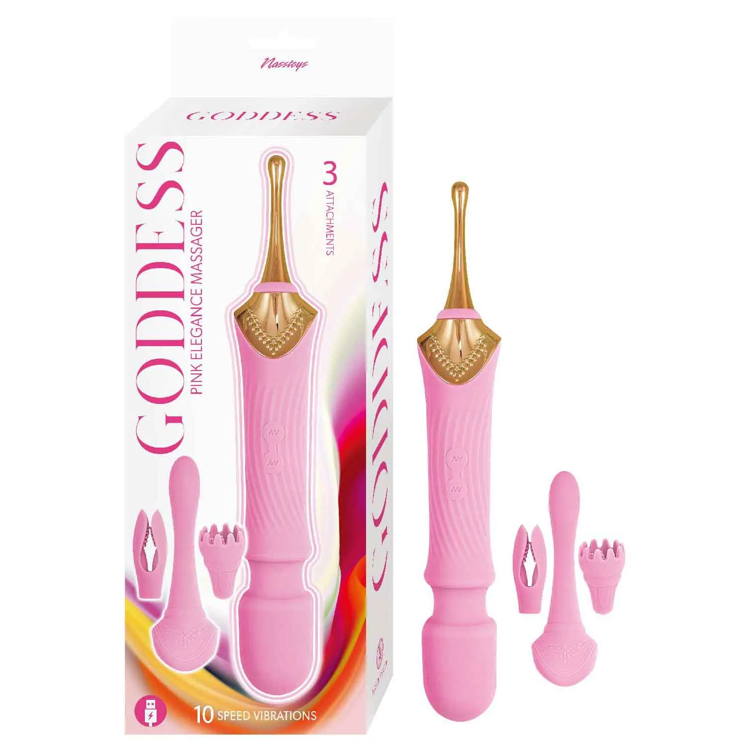 The Goddess Double Ended Wand   Pinpoint Vibe with 3 Attachments - Pink