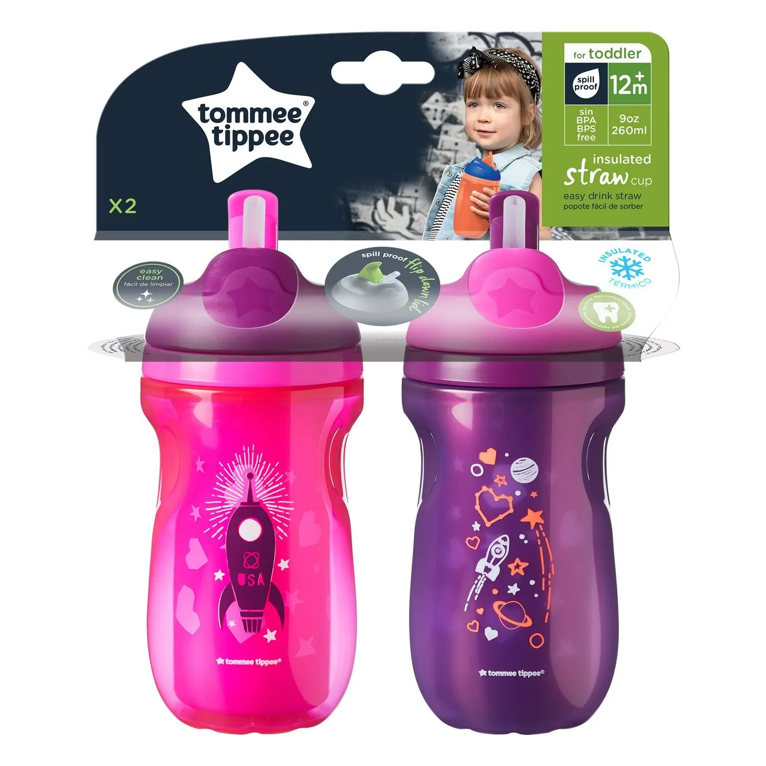 Tommee Tippee Insulated Straw Toddler Tumbler Cup, 12  months, 2pk