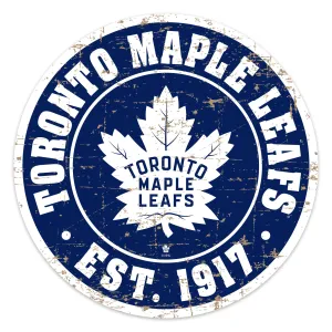 Toronto Maple Leafs Wall Sign - 22" Round Distressed