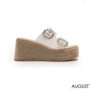 TRANSPARENT STRAPS,WEDGE SOLE WITH CRYSTAL BUCKLES