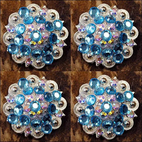 Turquoise Ab 1-1/4In Berry Concho Rhinestone Saddle Tack: Set of 2